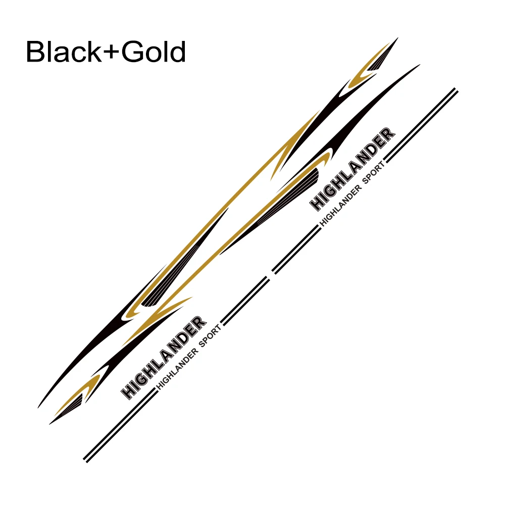Black Gold 2 шт. автомобильные наклейки для Toyota Highlander, автомобильные наклейки на боковую дверь, полосы, стильные водонепроницаемые украшения, виниловые тюнинговые автомобильные аксессуары - Название цвета: Black Gold