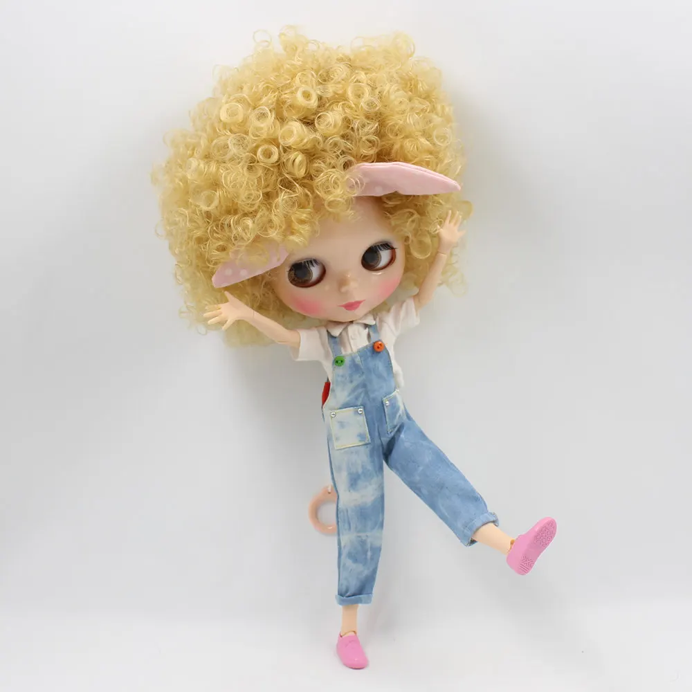 

Nude Blyth Joint body Dolls with Golden Afro-Hair 4 Colors Big Eyes Suitable DIY makeup doll toys for girls