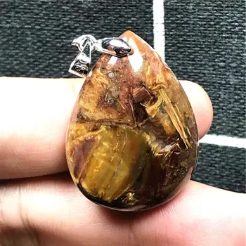 

Natural Yellow Red Pietersite Pendant Jewelry For Woman Man Water Drop Crystal Silver 31x23x9mm Beads Namibia Energy Stone AAAAA