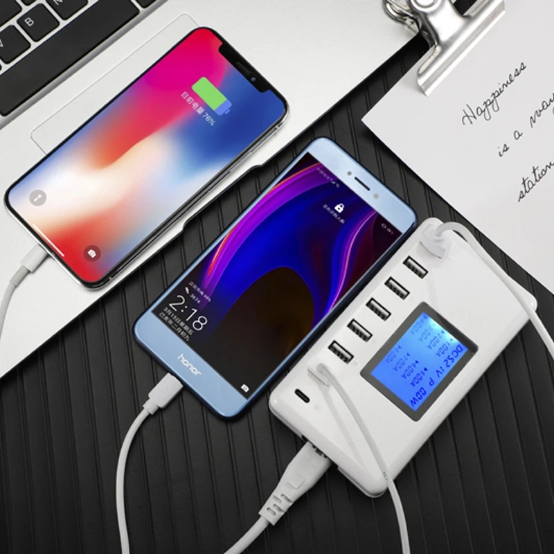 40 Вт 7 usb портов USB-C type-C порт многофункциональное зарядное устройство со светодиодный дисплей для huawei samsung Xiaomi OnePlus 5 6 6T 7T