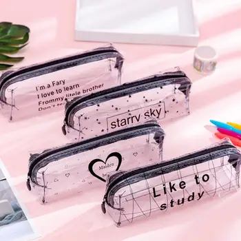 

Letters Print Transparent Zipper Cute Pencil Case Pen Stationery Storage Kawaii PVC Pen Bag School Pencil Case School Supplies