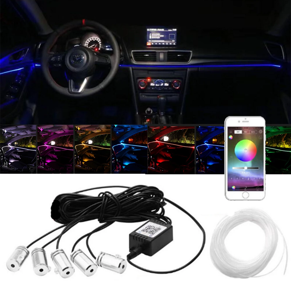Car Light Atmosphere Lamp APP Remote Control RGB EL Wire Decoration | Лампы и освещение