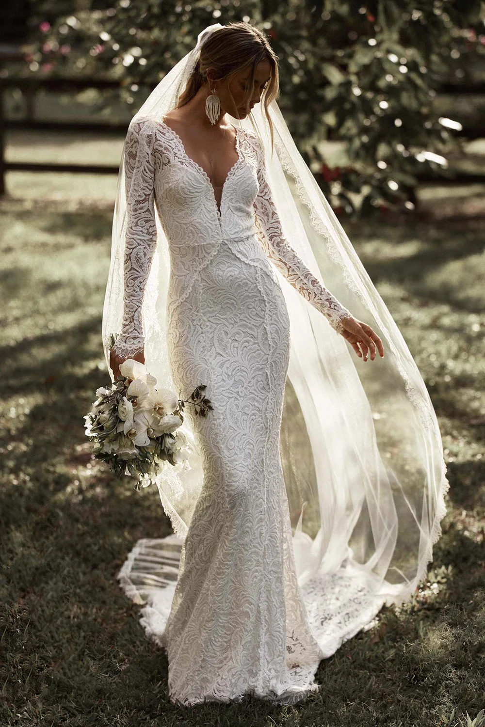 Mryarce 2022 New Stretch Lace Long Sleeves Mermaid Wedding Dress Flexible Boho Bridal Gowns 5