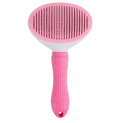 Pet Grooming Comb with Non-Slip Handle and Stainless Steel Bristles (Pink)