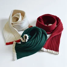 Детский вязаный шарф из шерстяного волокна для мальчиков и девочек, одноцветная Утепленная зимняя теплая шаль для шеи, лоскутные шарфы