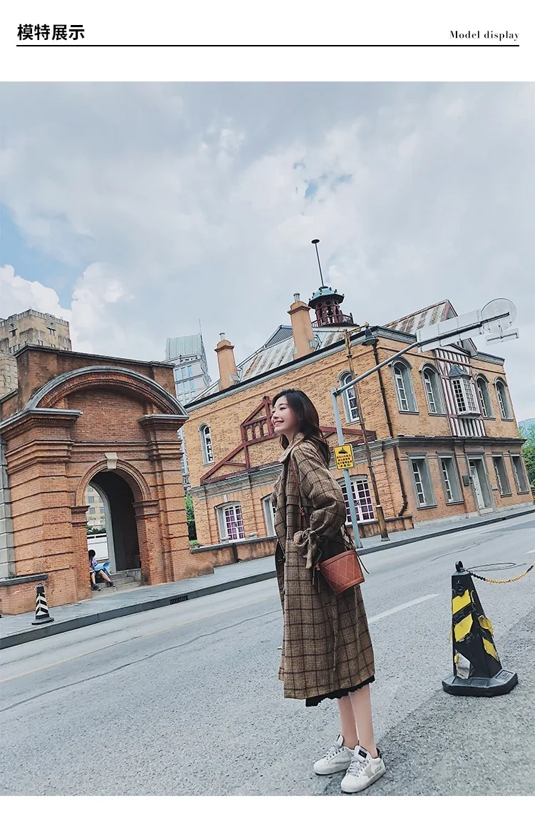 Шикарное шерстяное пальто в клетку кофейного цвета в стиле ретро для фотосессии, женское облегающее однобортное длинное пальто INS