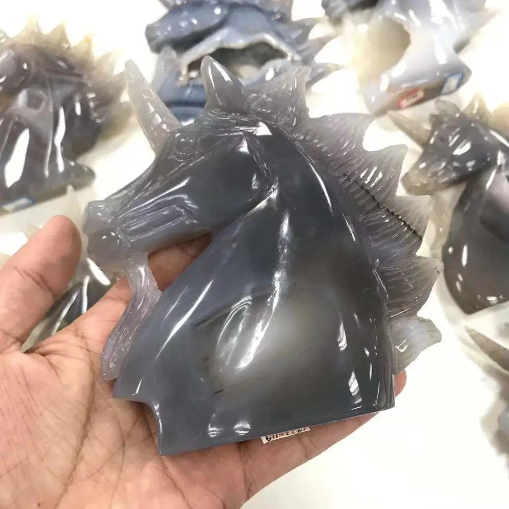 Натуральный агат Geode Единорог Drusy Druse фигурка животного Кристалл кварц драгоценный камень ручной резное исцеление для украшения дома подарок