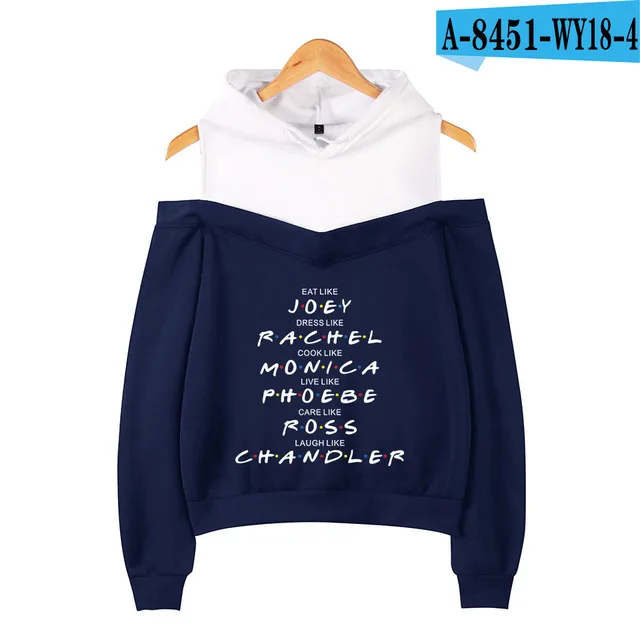 Navy blue Новое поступление, модные женские толстовки с капюшоном в стиле tv Friends, толстовка в стиле хип-хоп, сексуальная толстовка с открытыми плечами, женская одежда - Цвет: Navy blue