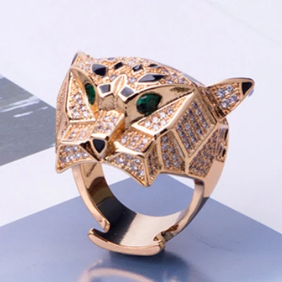 Gold Color Модные Качественные леопардовые Коктейльные массивные кольца для женщин и мужчин, популярные зеленые циркониевые глаза, животный палец, массивная пантера, ювелирные изделия - Цвет основного камня: Gold Color