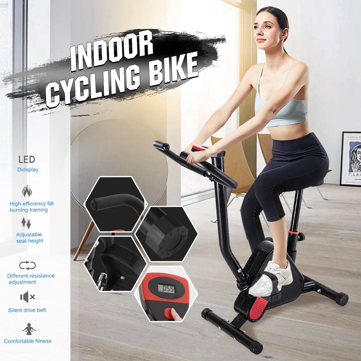 Home Indoor Cycling Bike Trainer LED Display Bicycle Workout Exercise