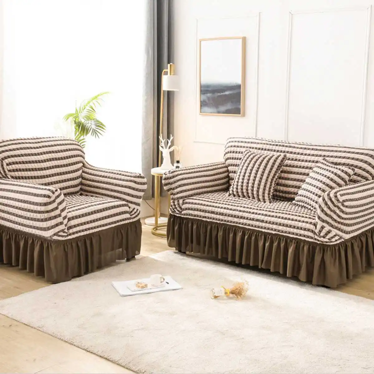 Details about   1/2/3/4 Seater 3D Bubble Sofa Slipcover with Skirt Stretch Furniture Protector 