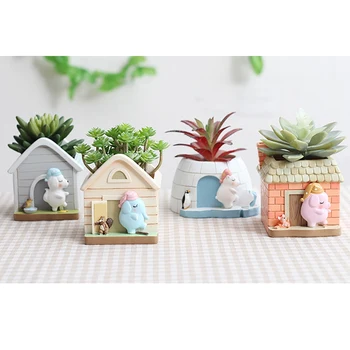 

Cute Cartoon Lovely Small House Flower Pot Resin Flower Pot Succulent Plant Pot Home Micro Landscape Potted Desktop Decoration