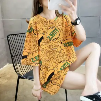 

Casual Short Sleeve2020 New women basic t shirt female casual loose batwing tee shirt Letter big spliced Long tunic shirt