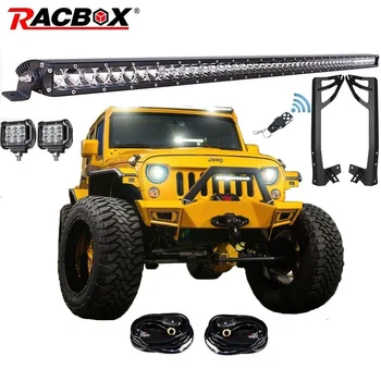

RACBOX 51 inch 250W LED Light Bar 4 inch LED Work Light A Pillar Steel Windshield Mount Brackets For Jeep Wrangler JK Kit 07-15