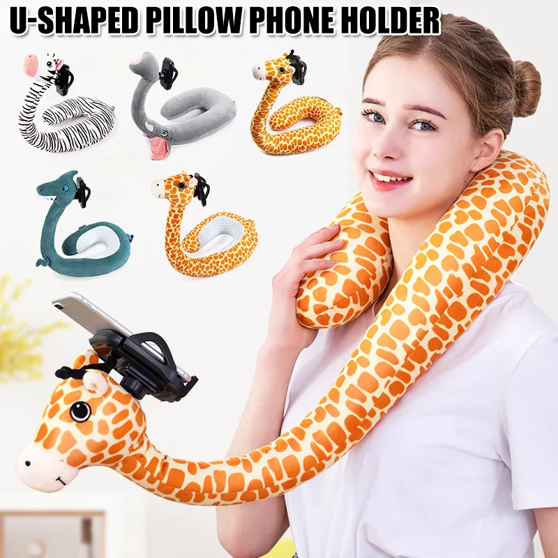 

2 in 1 Phone Holder U-Shaped Pillow Animal Cute Cartoon Neck Support Pillow TN99