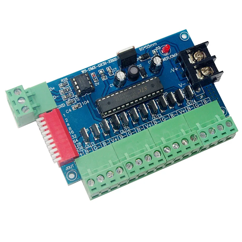 Светодиодный 12CH DMX512 декодер 12 каналов 4 группы 24A Макс 3P контроллер DC5V-24V DMX диммер