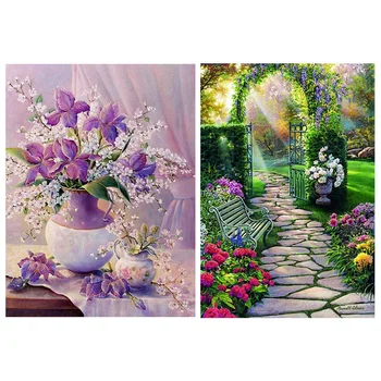 

5D Diamond Painting Embroidery Flower (Light Purple Flowers) & Garden Scenery 5D DIY Diamond Painting Diamond Painting