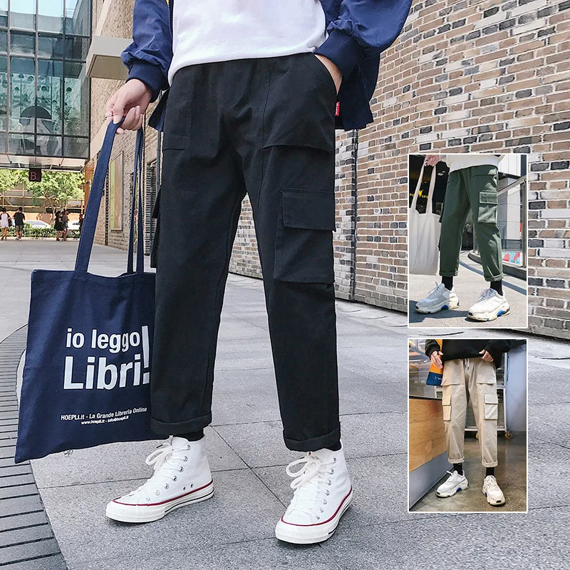

Bib Overall Men's 2019 New Style Korean-style Trend Sports Casual Capri Pants Spring And Autumn Loose-Fit Versatile Straight-Leg