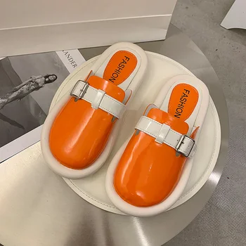 

Summer Women Patent Leather Patchwork Sandals Brand Girls Beach Buckle Candy Colors Slippers Designer Outdoor Casual Flip Flop