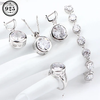 

Wedding Bridal Jewelry Sets Silver 925 For Women White Zirconia Costume Jewellery Pendant Rings Earrings Bracelets Necklace Set