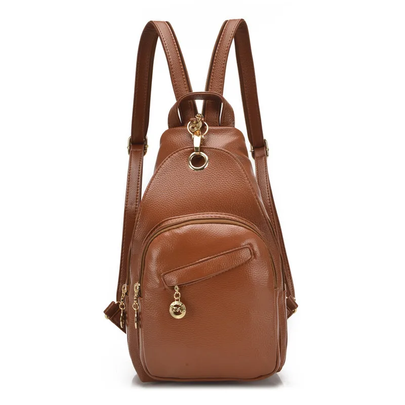 3-в-1 рюкзак высокое качество кожаный рюкзак Для женщин нагрудная сумка Колледж вина, школьные рюкзаки для девочек-подростков Mochila Feminina - Цвет: BROWN