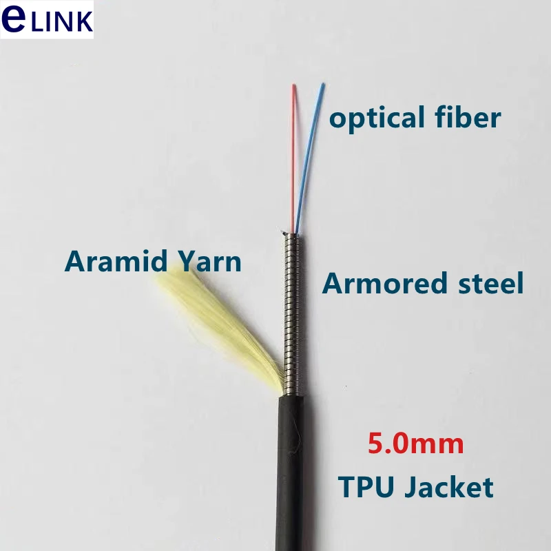 15mtr 2C TPU obrněná bojiště optický náplast šňůra 2 jader SM outdoorové letectví kov konektor na FC CPRI kabel skokan ELINK 5.0mm