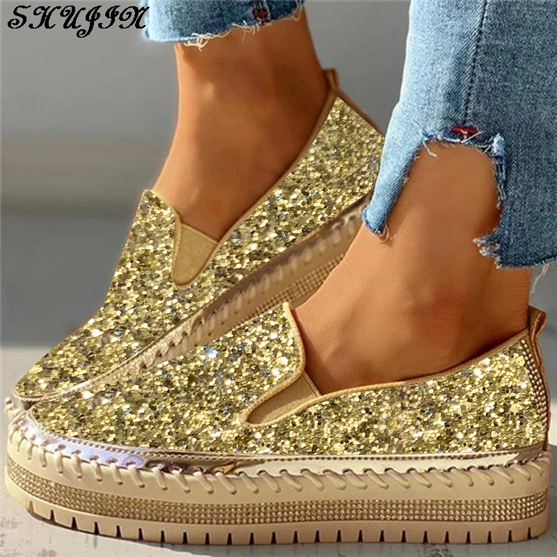 Women Flats Sequin Ladies Glitter Bling Loafers Flat Platform Fashion Spring Casual Moccasins Female Shoes 2020 | Обувь