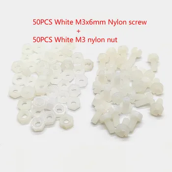 

50 Sets M3 White Nylon Stainless Steel Cross Recessed Pan Head Screws With Nut Phillips Screws Set M3*6mm