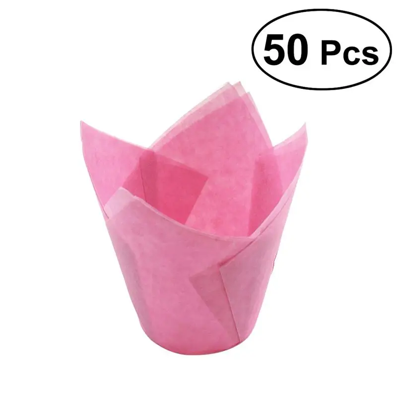 

50 Pcs Cupcake Wrappers Liners Tulip Shape Muffin Cases Cake Cup Party Favors