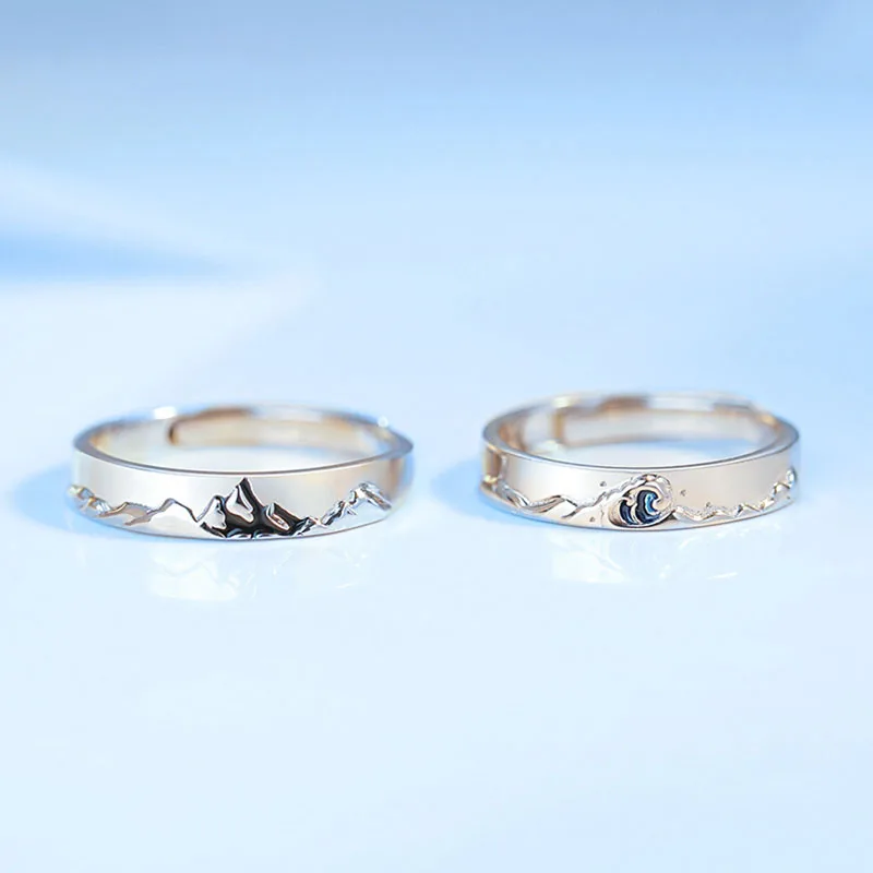 Couple Silver Color Personality Mountain and Sea Adjustable Rings Love Anniversary Gift New Design Paired Ring