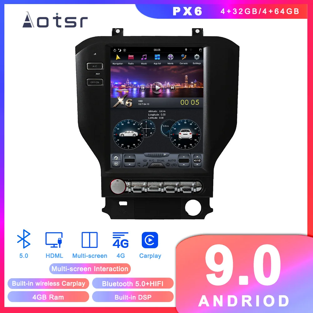 Flash Deal Tesla style Android 9.0 car GPS navigation for Ford Mustang 2015-2019 Car Auto Radio Stereo Head Unit Recorder Vertical Screen 0