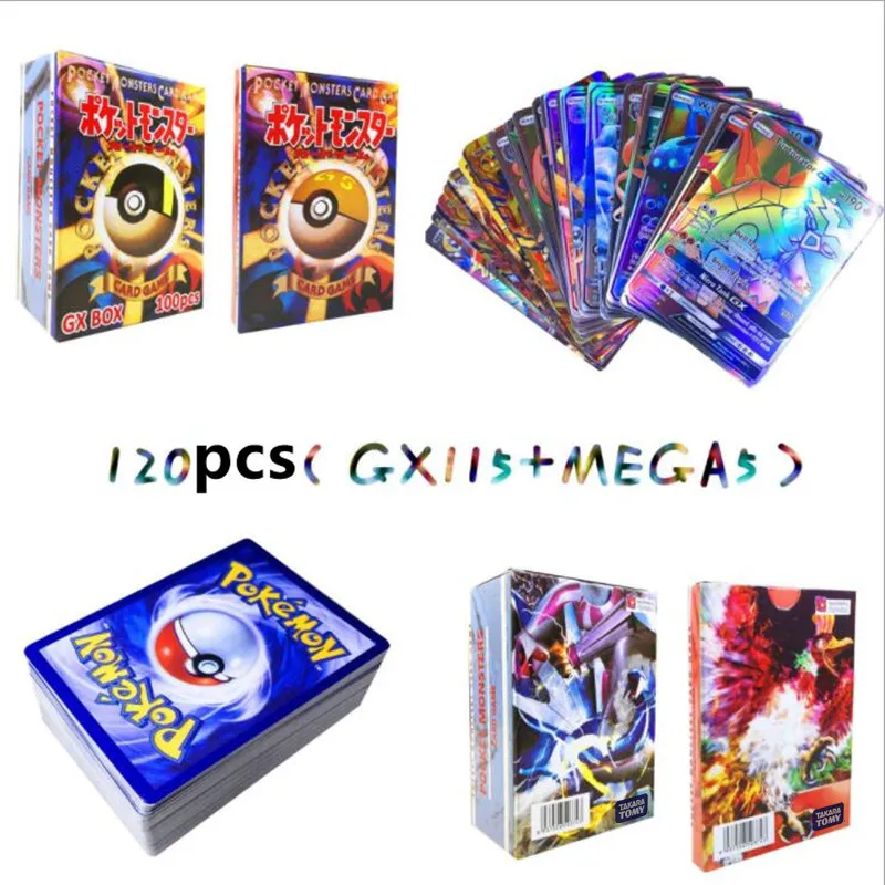TAKARA TOMY Pokemon toys 20 200 300 шт. GX EX MEGA Cover флеш-карта SUN& MOON LOST THUNDER Cards коллекционная детская игрушка - Цвет: 120PCS 115GX 5MEGA