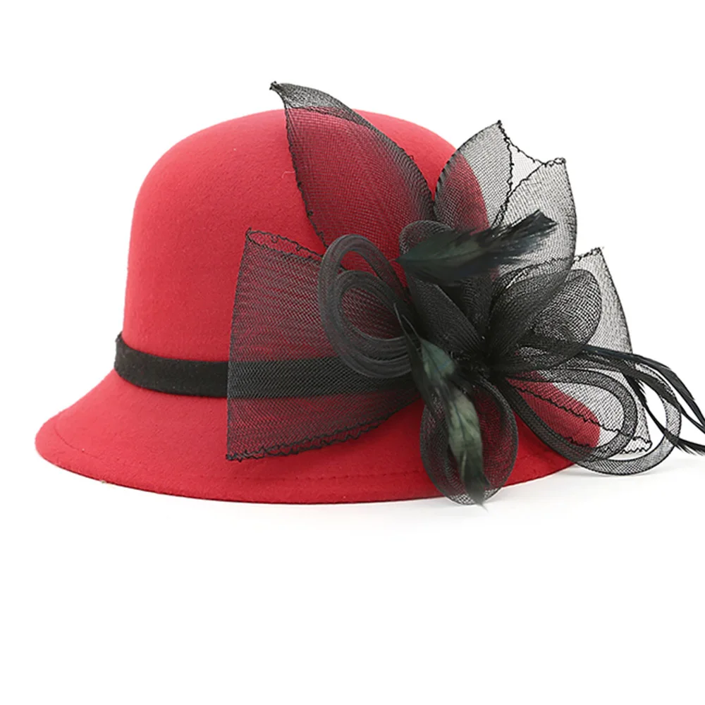 Женская шапка, сезон осень-зима теплая шапка женская Gorro Fedora шапка женская шляпы сомбреро mujer chapeau noir шляпа войлочные осенние шляпы - Цвет: HL0004 Red