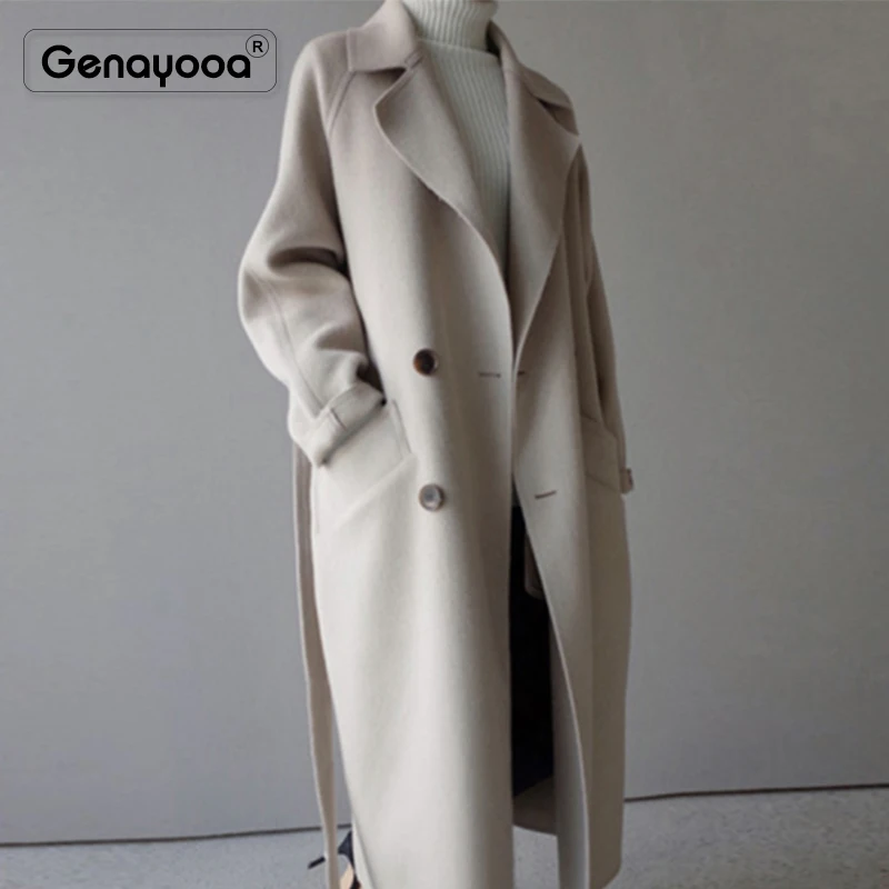 Genayoa пальто и куртки женская верхняя одежда свободное зимнее пальто высокого качества женское теплое шерстяное кашемировое пальто с длинным рукавом для женщин