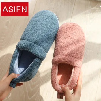 

ASIFN Men's Slippers with Fur Winter Breathable Sweat-absorbent Warm Women's Indoor Thick-soled Cotton Non-slip Zapatos Mujer