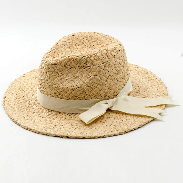 

Korean-style Raffia Hand Knitted Jazz Bowler Hat Bow Raffia Hat Beach Travel Raffia Hat