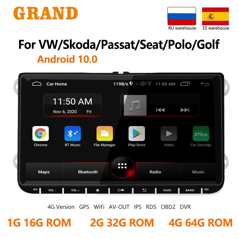 GRAND 2 Din Android Car Radio For VW Volkswagen Golf Touran Skoda Octavia Yeti GPS Navigation Multimedia Player 2din Autoradio