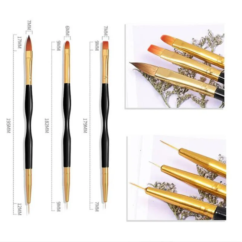 Description Picture 5 of item3pcs Profession Nail Art Metal Handle Acrylic UV Gel Extension Builder Petal Flower Painting Drawing Brush Manicure Tools