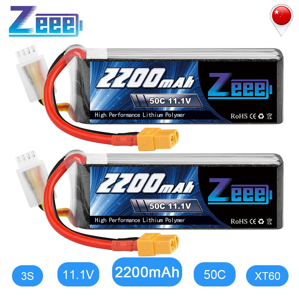 2 блока Zeee 2200 мАч 3S 11 1 В 50C Lipo батарея с разъемом XT60 для радиоуправляемого