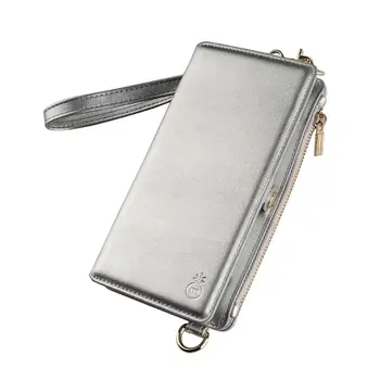 

Portable Portable Leather Wallet Zipper Purse Detachable Strap Card Slots Holder Shoulder Bag Wrist Strap Phone Cover Pocket for