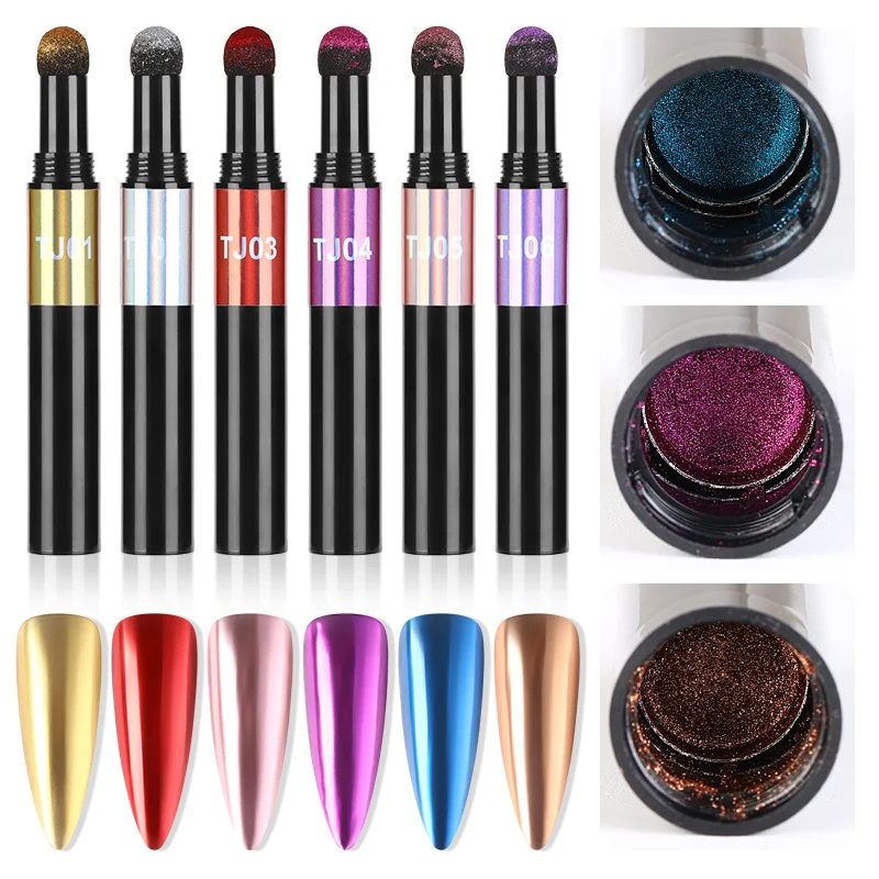 Mirror Nail Air Cushion Magic Powder Convenience Pen Nail Powder Glitter Mirror Effect Manicure Nails Tips Pigment Dust nail powder nail pigment