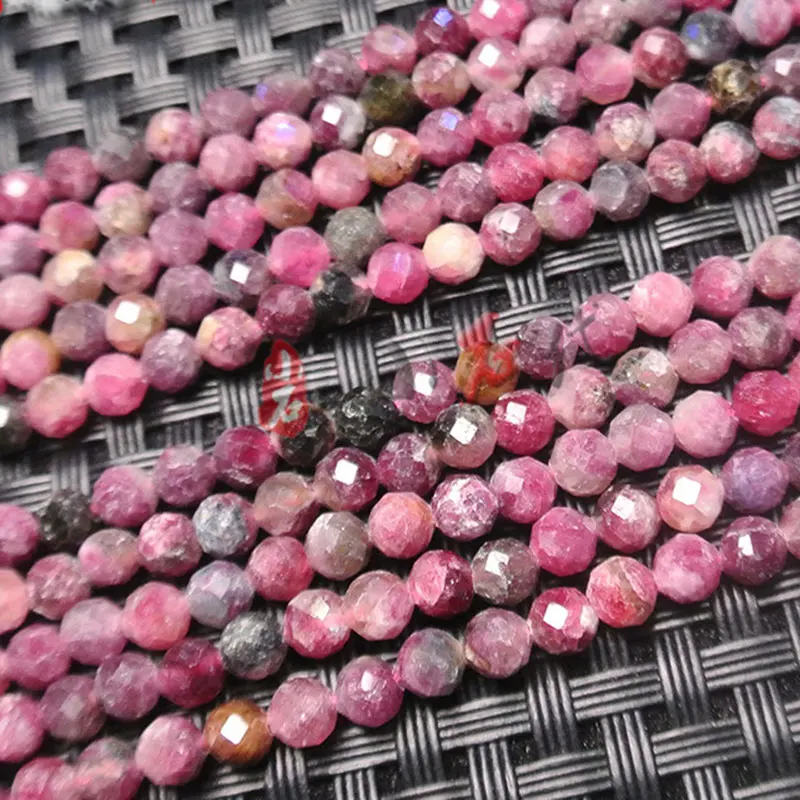 3 мм/4 мм натуральный розовый турмалиновый бисер круглый граненый разделитель крошечные DIY свободные бусины для изготовления ювелирных изделий Аксессуары 15 ''подарок