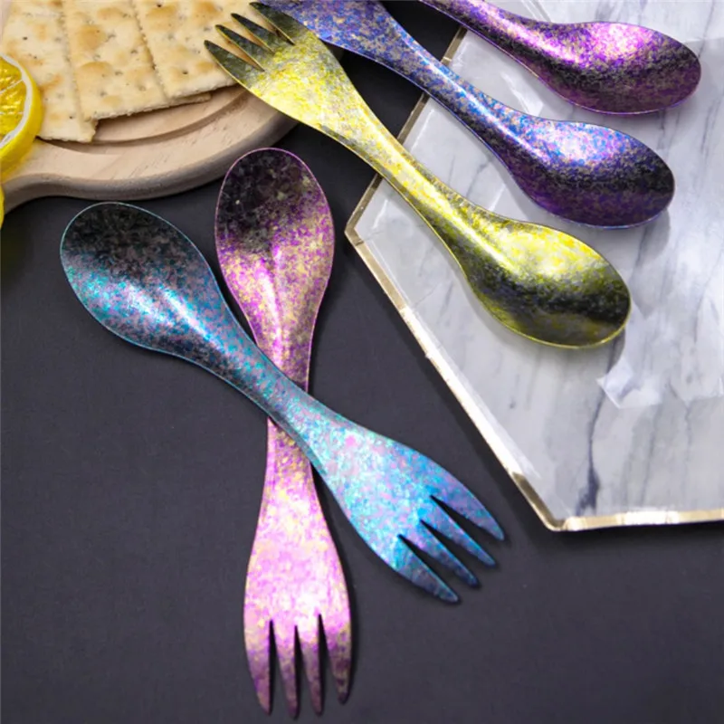 

Titanium Spork Eco-Friendly Durable Rustproof Titanium Flatware Light Weight Spoon For Outdoor Camping Travel Tableware