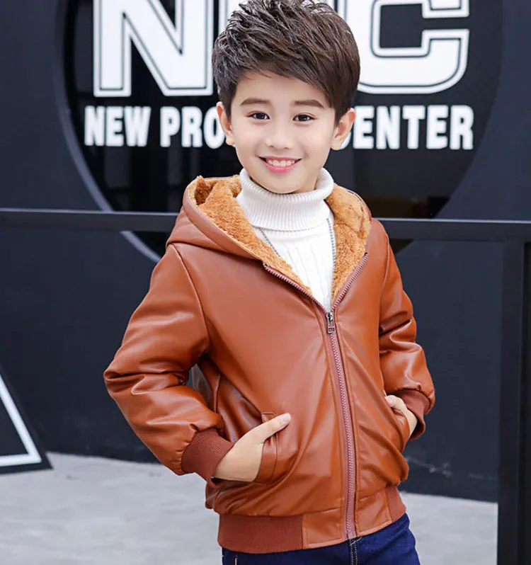 Детская Вельветовая куртка из искусственной кожи с капюшоном красного и синего цвета для маленьких мальчиков, теплая куртка зимние пальто, одежда Новинка года, осенне-зимняя одежда