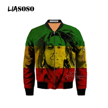 

LIASOSO Reggae Singer Bob Marley Weed 3D Print Men Winter Thick Bomber Jacket Flight Jacket Coat Punk Style Long Sleeve Oversize