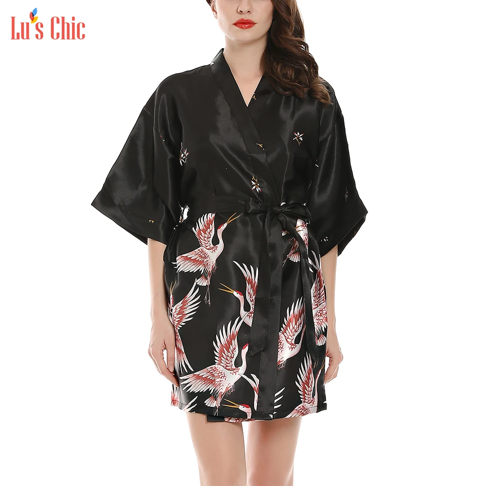 Женское шелковое кимоно Lu's Chic Короткие атласные халаты с рукавом до локтя