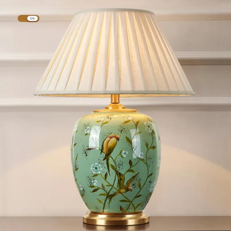 Copper Table Lamp American Style For Living Room Jingdezhen Ceramic