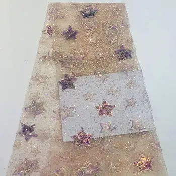 

High quality French tulle lace fabric, fashion star pattern sequin embroidery Nigeria lace fabric FT723