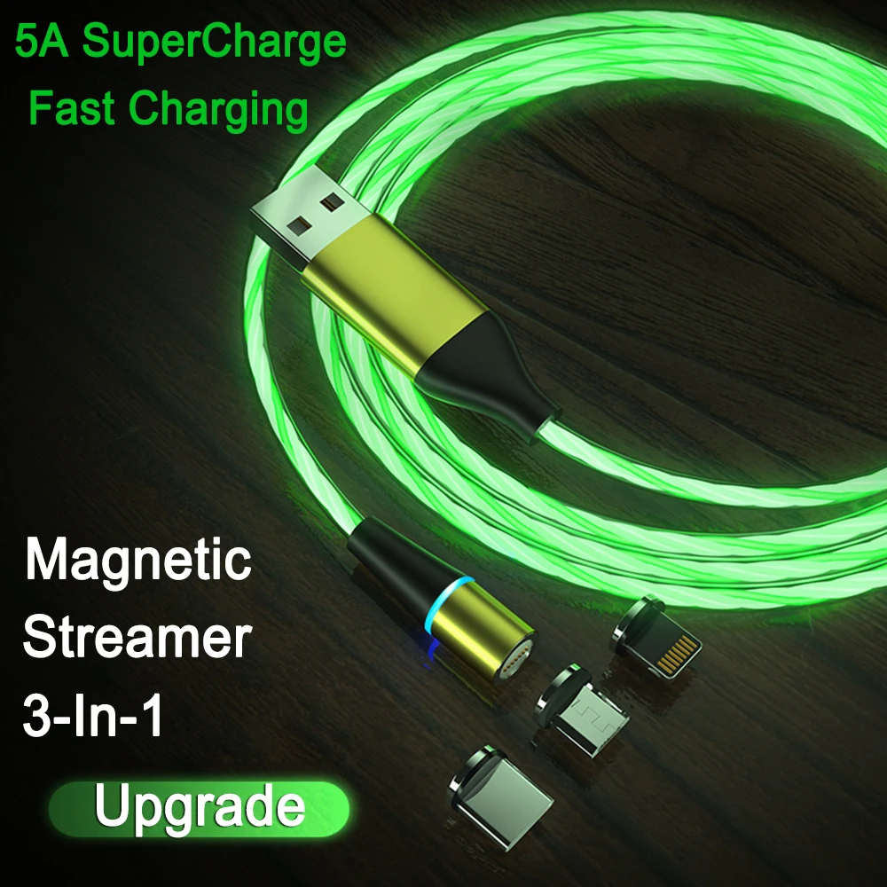 Магнитный зарядный кабель Lighting 5A USB Type-C 3 в 1 USB-кабель магнитные зарядные кабели