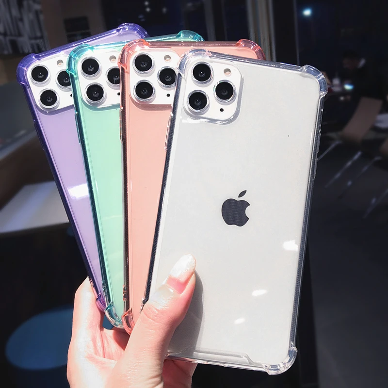 

Colorful Shockproof Transparent Phone Case For iPhone 11 Pro Max X XS XR 7 8 Plus 6 6S Anti shock Clear Soft Silicone Back Cover